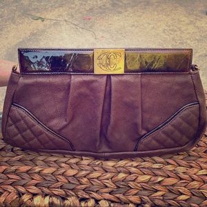Just Cavalli Brown Leather Clutch with dustbag